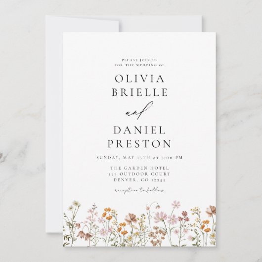 Invitation Tout en un Fleur sauvage QR Code Jardin Mariage (Devant)