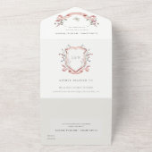 Invitation Tout En Un Fleur sauvage rose Aquarelle Monogram Crest Mariag (Dehors)