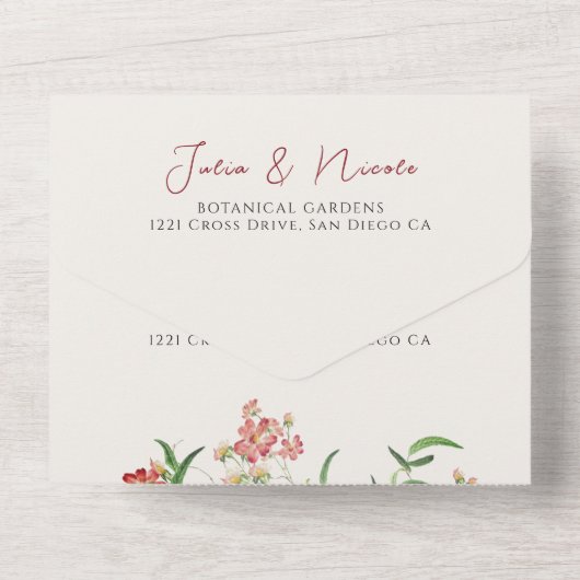Invitation Tout En Un Fleur sauvage rose Rose Spring Garland Mariage (Verso)