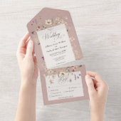 Invitation Tout En Un Fleur sauvage rose rustique (Déchirure)