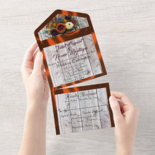 Invitation Tout En Un Fleur sauvage, ruban de cuivre et lumières