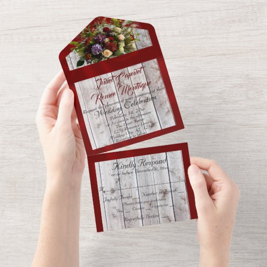 Invitation Tout En Un Fleur sauvage, ruban rouge et lumières (Déchirure)