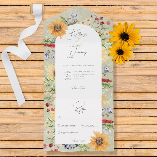 Invitation Tout En Un Fleur sauvage Russe Été Tournesol Sage Pas de dîne