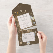 Invitation Tout En Un Fleur sauvage rustique Monogramme Dîner Brown (Déchirure)