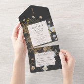 Invitation Tout En Un Fleur sauvage rustique Monogramme Dîner Noir Charc (Déchirure)