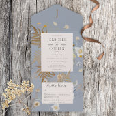 Invitation Tout En Un Fleur sauvage rustique Monogramme Dusty Dîner bleu