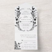 Invitation Tout En Un Fleur sauvage Silhouette Wreath Mariage noir et bl (À l'intérieur)