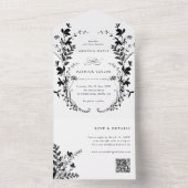 Invitation Tout En Un Fleur sauvage Silhouette Wreath Mariage noir et bl (À l'intérieur)