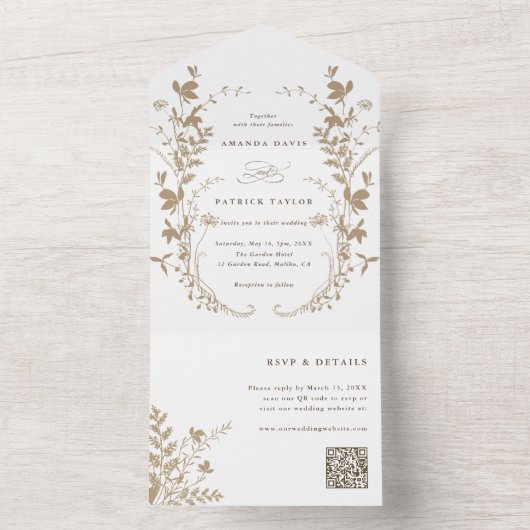 Invitation Tout En Un Fleur sauvage Tan Silhouette Mariage de couronne (À l'intérieur)