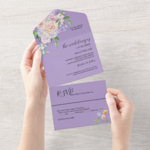 Invitation Tout En Un Fleur sauvage violet Mariage Floral été