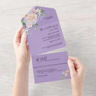 Invitation Tout En Un Fleur sauvage violet Mariage Floral été