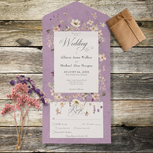 Invitation Tout En Un Fleur sauvage violet rustique dîner-cadre