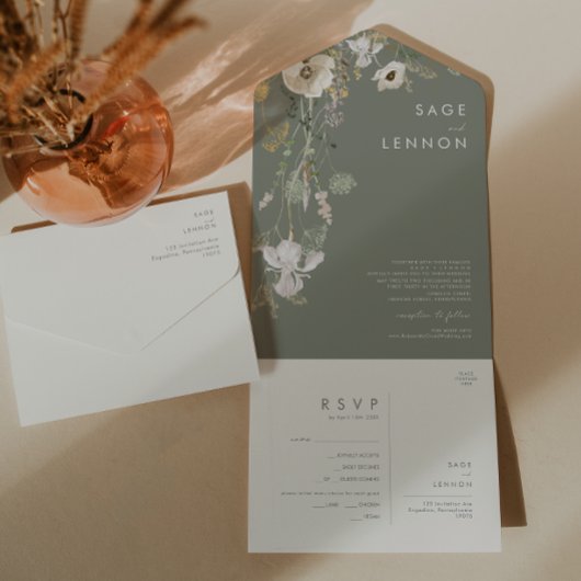 Invitation Tout En Un Fleur sauvage Whimsical Sage Meadow Seal Et Envoye