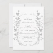 Invitation Tout en un Fleur sauvage Wreath Gris & Mariage bla (Devant)
