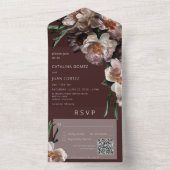 Invitation Tout En Un Fleurit foncé moderne Bourgogne Code QR (À l'intérieur)