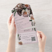 Invitation Tout En Un Fleurit foncé moderne Soft Rose QR Code (Déchirure)