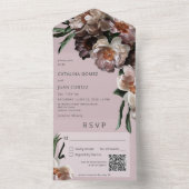 Invitation Tout En Un Fleurit foncé moderne Soft Rose QR Code (À l'intérieur)