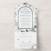 Invitation Tout En Un Fleurs à feuillage persistant et coton Mariage d'a
