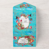 Invitation Tout En Un Fleurs aquarelles avec papillons visités. Tout (Dehors)