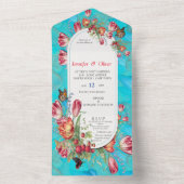 Invitation Tout En Un Fleurs aquarelles avec papillons visités. Tout (À l'intérieur)