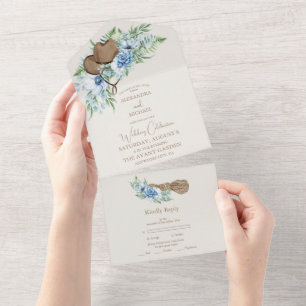Invitation Tout En Un Fleurs Aquarelles Chapeau de Cowboy Occidental Mar