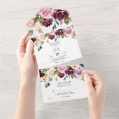 Invitation Tout En Un Fleurs aquarelles rustiques Bourgogne & gouttes d' (Déchirure)