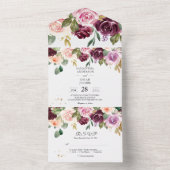 Invitation Tout En Un Fleurs aquarelles rustiques Bourgogne & gouttes d' (À l'intérieur)