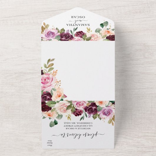 Invitation Tout En Un Fleurs aquarelles rustiques en Bourgogne & gouttes (Dehors)