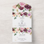 Invitation Tout En Un Fleurs aquarelles rustiques en Bourgogne & gouttes (À l'intérieur)