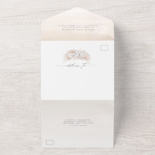 Invitation Tout En Un Fleurs blanches et Pampas Mariage élégant en herbe (Dehors)