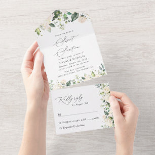 Invitation Tout En Un Fleurs Blanches, Fleurs Crème, Boho, Douce 16