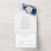 Invitation Tout En Un Fleurs bleu et rose poussiéreux Élégant Mariage mo (À l'intérieur)