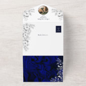 Invitation Tout En Un Fleurs Bleu Foncé QR Photo Mariage (Dehors)