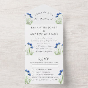 Invitation Tout En Un Fleurs bleues de Cornflowers Mariage Fleur sauvage