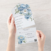 Invitation Tout En Un Fleurs Bleues Glaces d'hiver Code QR (Déchirure)