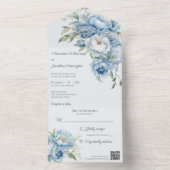 Invitation Tout En Un Fleurs Bleues Glaces d'hiver Code QR (À l'intérieur)