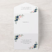 Invitation Tout En Un Fleurs Bleues Marine, Fleurs Roses, Boho, Sweet 16 (Dehors)