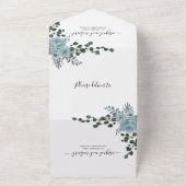 Invitation Tout En Un Fleurs bleues poussiéreuses, arc et mariage monogr (Dehors)