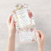 Invitation Tout En Un Fleurs Boho Rustiques Blanches et Roses Vierges Pa (Déchirure)