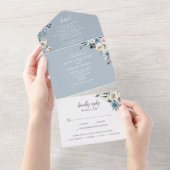 Invitation Tout En Un Fleurs Boho rustiques Script Hiver Dusty Bleu (Déchirure)