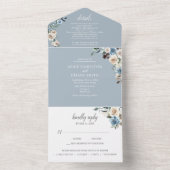 Invitation Tout En Un Fleurs Boho rustiques Script Hiver Dusty Bleu (À l'intérieur)