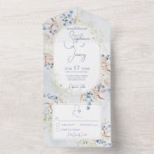 Invitation Tout En Un Fleurs Boho Sèches Bleues & Tan Bleues Sans Dîner (À l'intérieur)
