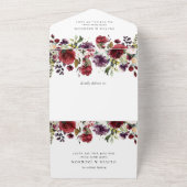 Invitation Tout En Un Fleurs Bourgogne, Fleurs roses, Verdure, Mariage (Dehors)