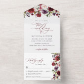 Invitation Tout En Un Fleurs Bourgogne, Fleurs roses, Verdure, Mariage (À l'intérieur)