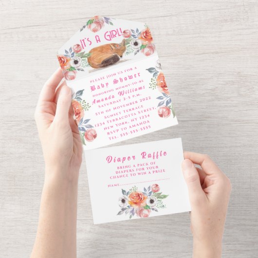 Invitation Tout En Un Fleurs d'animaux de Fox mignonne C'est un Baby sho (Déchirure)