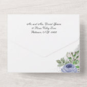 Invitation Tout En Un Fleurs d'aquarelle bat mitzvah, bleu et argent (Verso)
