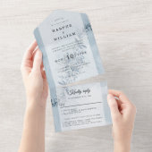 Invitation Tout En Un Fleurs d'aquarelle indigo bleu mariage (Déchirure)