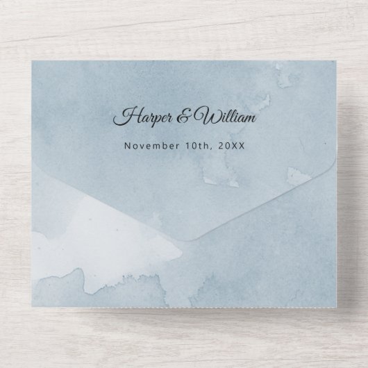 Invitation Tout En Un Fleurs d'aquarelle indigo bleu mariage (Verso)