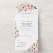 Invitation Tout En Un Fleurs d'aquarelle rose et or Quinceañera (À l'intérieur)