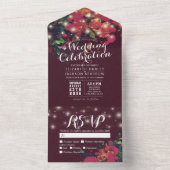 Invitation Tout En Un Fleurs d'aquarelle rouge Éclairage mariage RSVP (À l'intérieur)